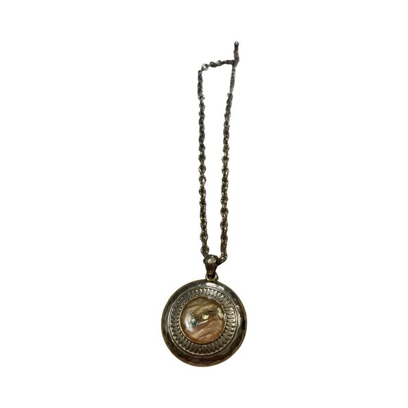 Kenneth Cole Mother Of Pearl Pink Salmon Abalone Pendant Necklace Signed - Picture 7 of 8